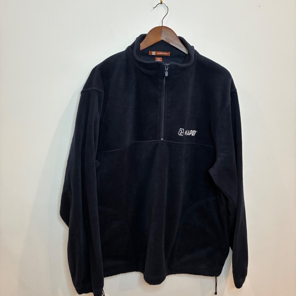 Harriton Mens 2XL Navy Blue Fleece Quarter Zip Pullover Mapei Logo M980 Jacket - Picture 7 of 7
